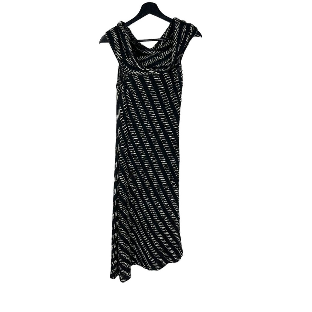 Anett Rostel Black Cream Drape Collar Sleeveless Below Knee Dress Small